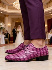cheap Derby Shoes-Men's Faux Leather Purple Crocodile-Print Dress Shoes, Stylish and Unique, Ideal for Formal Events and Evening Wear and Weddings
