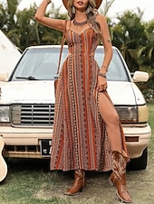 Χαμηλού Κόστους Boho φορέματα-Γυναικεία Μίντι φόρεμα Φόρεμα Boho Καθημερινό φόρεμα Σλιπ Φόρεμα Κομψό Μοντέρνα Διακοπές Εξόδου Σαββατοκύριακο Κανονικό Γεωμετρικό Αμάνικο Λαιμόκοψη V Μαύρο Κίτρινο Μπορντώ Πράσινο του τριφυλλιού