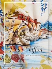 お買い得  花柄ドレス-サントリーニ サマー シフォン ゴムウエスト マキシドレス