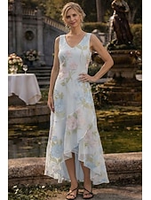 Недорогие Комплекты платьев для мам-Из двух частей А-силуэт Ниже колена Свадебное платье для гостей Платье для матери невесты Без рукавов Рукав 3/4 V-образный вырез Элегантный стиль Простой Официальные Дерби в Кентукки Полуформальный