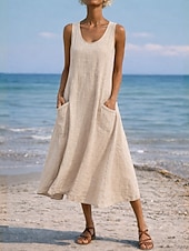 abordables Vestidos-Mujer Vestido maxi Vestido de cambio Vestido de verano Casual Diario Holgado Plano Sin Mangas Cuello Barco Azul Piscina Negro Blanco Verde Claro Verano Primavera Otoño