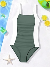 cheap One Piece Swimsuit-Kids Girls' Swimsuit Outdoor Beach Color Block Vacation Fashion Patchwork Bathing Suits 4 years+ Summer Blue Black