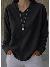  Femmes Grande taille T-shirt Texturé Mode Occasionnel manche longue Col en V Hauts Réguliers Quotidien Sortir Noir Blanche Gris Printemps Automne