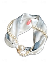 preiswerte Urlaubszubehör-Magnetische Schal-Halskette aus Polyester und Kunstperlen für Damen, modisches, mehrfarbiges Design, geeignet für Alltag, Reisen und Urlaub