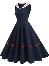 baratos Vestidos-Anos 50 Retro Vintage Até os Joelhos Vestidos Rockabilly Vestido Flare Sem Mangas Côr Sólida Fantasia Mulheres Carnaval Baile de Máscaras Baile de Formatura Festa de Noite Festa de Noivado Adulto
