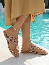 baratos Mulheres-Chinelo feminino boho com aplicações de joias - elegante cristal azul royal &amp;Sandálias rasteiras com tira em T e pérolas, perfeitas para férias na piscina e escapadelas na praia. &amp;roupas de resort de