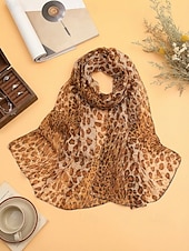 baratos Acessórios de férias-Lenço feminino de chiffon leve estilo boêmio, estampa de leopardo, várias cores, ideal para uso diário, férias e viagens.