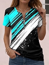 billiga Randig och geometrisk t-shirt-Dam T-shirt Dragkedja Grafisk Geometrisk Abstrakt Vintage Hawaiisk Stylish Kortärmad Rund hals Vanliga toppar Dagligen Sport Helgen Blå Rubinrött Purpur Grön Sommar Vår