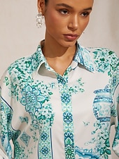 voordelige Blouses &amp;amp; Shirts-celadon bloom story zijdezacht satijnen shirt met vleermuismouwen