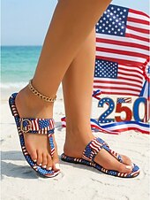  Patriotische Zehentrenner für Damen zum 250. Jahrestag der USA – Zehentrenner mit Sternen- und Streifenmuster und goldener Schnalle für den Unabhängigkeitstag 2026 und Strandurlaube &Sommerparaden