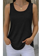 ieftine Rezervor simplu-Pentru femei Mărime Plus Tricou Bluză Culoare solidă Elegant Epocă Stilat Fără manșon În U Topuri lungi Zilnic Sport Ieșire Negru Alb Bleumarin Mov Trifoi Vară Primăvară