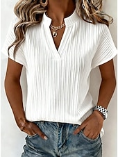 economico T-shirt semplice-Per donna Maglietta A strisce Semplice Moda Elegante Classico Manica Corta Scollo a V Top Regolari Quotidiano Uscire Weekend Blu Verde salvia Bianco Rosa Verde Estate Primavera