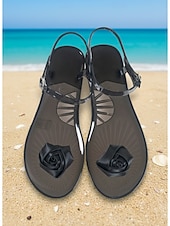 cheap Flat Sandals-Women's Vibrant Red Jelly Sandals - Waterproof Summer Flip Flops with Romantic Silk Rose Decor for Beach Vacations, Tropical Parties &amp; Resort Wear