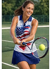 baratos Camisa Feminina-Dia da Independência Mulheres Bandeiras Tops Camisa Esportiva Camisa polo de caminhada Regata Sem Manga Floral Botões UPF50+ Resistente a UV Elasticidade Alta Pavio Humido Respirável Voleibal Tênis