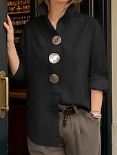 cheap Plain Blouses-Women's Blouse Buttons Solid Color Elegant Stylish Casual Long Sleeve Lapel Regular Tops Daily Blue Black White Pink Wine Spring Fall