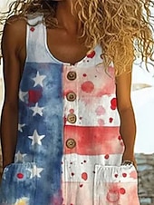 economico Pantaloni Giorno dell’Indipendenza-Per donna Tuta Attivo Floreale Senza Maniche Senza maniche Gamba larga Collo a U Tasca Bottoni Quotidiano Vacanza Vestibilità comoda Blu Estate