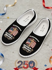 cheap Women Shoes-Women's Blue Patriotic Slip-On Sneakers – Lightweight Breathable Walking Shoes with American Flag Graphic Design for Casual Wear, Holiday Events, Travel and Outdoor Activities