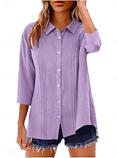 economico Camicie di Lusso-Per donna Camicia Blusa Camicia di cotone Arricciato Bottoni Tinta unica Elegante Classico Moderno Manica Lunga Colletto a Camicia Top Regolari Quotidiano Ferie Uscire Nero Bianco Giallo Rosa Vino