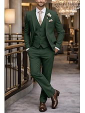 abordables Costumes de mariage-Pour des hommes Smoking Costumes Mariage à la plage Mariage de printemps Vert foncé Kaki Printemps &amp; Été Costume / Tailleur Cranté Revers Cranté Quotidien Affaires Couleur Unie Grande Taille 3 pièces
