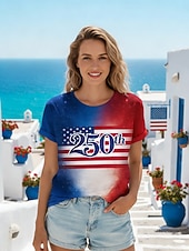  Ημέρα Αμερικανικής Ανεξαρτησίας Γυναικεία Μπλουζάκι Μπλουζάκι μπλουζάκι Στάμπα Γραφική Σημαία Στυλάτο Κλασσικό Καθημερινό Κοντομάνικο Στρογγυλή Ψηλή Λαιμόκοψη Κανονικά μπλουζάκια Καθημερινά Εξόδου