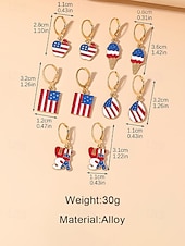  Zestaw patriotycznych kolczyków dla kobiet ze stopu metali, wielostylowe wiszące kolczyki z flagą USA na 250. rocznicę USA, Dzień Niepodległości i na co dzień