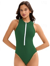 preiswerte One Pieces Rash Guards-Damen Anti UV Shirt Badeanzug Bademode Einfarbig Frontreißverschluss Spandex UV-Sonnenschutz UPF50+ Schnelltrocknend Ärmellos Bodysuit Badeanzug Surfen Strand Wassersport Sommer
