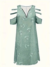 cheap White Casual Dresses-Women's Mini Dress Casual Dress Print Dress Elegant Fashion Modern Outdoor Vacation Going out Loose Fit Heart Short Sleeve V Neck Blue White Purple Green Summer Spring