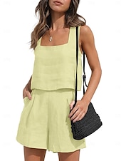 economico Abiti da donna con camicetta-Per donna Set di Pantaloncini Senza Maniche Collo quadrato Tinta unica Moda Streetwear Casuale Quotidiano All'aperto Blu Nero Giallo Estate Vestibilità regolare