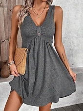 economico Vestito bianco-Per donna Mini Abito Abito a trapezio Abito Estivo Casual Quotidiano Vestibilità regolare Semplice Senza Maniche Scollo a V Blu Nero Verde Grigio Estate