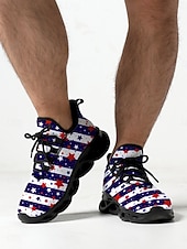  Herrskor med stickade USA-flaggor – lätta, andningsbara snörskor, patriotiska stjärnor &randig stil för självständighetsdagen, parader, utomhuspromenader &vardagskläder