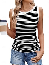 voordelige Camisetas y camisolas de mujer-Women's Tank Top Sleeveless Shirt Tee Top Color Block Striped Fashion Stylish Classic Sleeveless Round Neck Regular Tops Daily Going out Weekend Black White Pink Navy Blue Gray Summer Spring