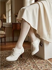 cheap Victorian &amp; Edwardian-Women's Victorian Style Lace-Up Oxford Pumps - Elegant Edwardian Retro Heeled Booties with Scalloped Brogue Detail and Spool Heel for Vintage Weddings, Period Costumes &amp; Classic Tea Parties