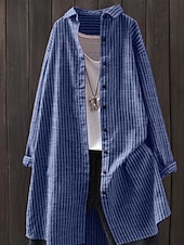 billige Stripete og geometriske bluser-Dame Bluse Knapper Trykt mønster Stripet Årgang Stilfull Fritid Langermet Skjortekrage Lange topper Daglig Svart Sommer Vår Høst