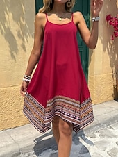 billige Boho-kjoler-Dame Midikjole Boho-kjole Uformell kjole Slipkjole Elegant Mote Moderne utendørs Feriereise Ut på byen Normal Grafisk Ermeløs Crew-hals Svart Rød Grønn Sommer Vår