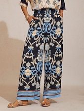 tanie Spodnie-Letnie nocne spodnie z szerokimi nogawkami z jedwabistego satyny palmowej