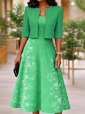 baratos Vestido Floral-Mulheres conjunto de vestido Vestido midi Vestido A Line Elegante Casual Floral Gráfico Imprimir Vestido midi Meia Manga Decote V Diário Azul Vermelho Roxo Verão Primavera Normal