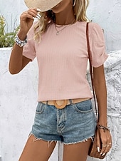 cheap Plain tee-Women's T Shirt Tee Top Plain Fashion Classic Casual Short Sleeve Crew Neck Regular Tops Daily Going out Weekend Blue Black Pink Rose Red Light Blue Summer Spring