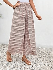  בגדי ריקוד נשים רגל רחבה מכנסי בוהו צ'ינו סקורט חופשה סגנון רחוב יום יומי עד לקרסול מותן בינונית גראפי שרוך מדפיס נוח קומפורט נושם מיקרו-אלסטי יומי בָּחוּץ לבוש רחוב קוטיקולור אפור קיץ אביב רגיל