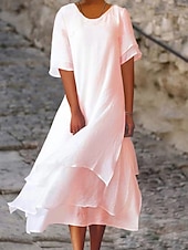 economico Abiti Falsi Essenziali-Per donna Abito Midi Abiti ispirati al lino Finto cotone e lino Vestito a caftano Abito Bianco Essenziale Casual Quotidiano All'aperto Vacanza Vestibilità comoda Colore Puro Manica Lunga Girocollo