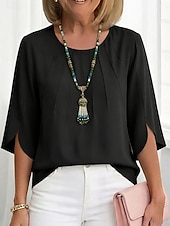  Dames Blouse Chiffon-topjes Met ruches Effen Klassiek Modern Casual Halve mouw Strakke ronde hals Normale tops Dagelijks Buiten Feestdagen Zwart Wit Lichtgroen Smaragdgroen Rose Roze Zomer Lente