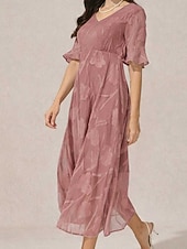  Pentru femei Rochii Midi Rochie A line Elegant Zilnic Vacanță Invitat la nunta Dantelă Fit regulat Floral Manșon scurt În V Roz Prăfuit