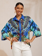 halpa Puserot &amp;amp; Paidat-viidakkovillijuhla silkkinen satiinipaita dolmanhihoilla