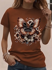 voordelige Dieren thee-Dames T-shirt Afdrukken Bloemig Stijlvol Klassiek Casual Korte mouw Strakke ronde hals Ronde hals Normale tops Dagelijks Kastanjebruin Geel Blozend Roze Paars Zomer Lente