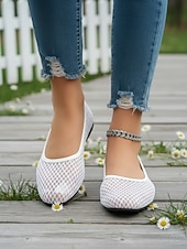 economico Ballerine da donna-ballerine da donna in rete traspirante bianca, scarpe casual leggere e slip-on per i viaggi, estate &amp;comfort quotidiano
