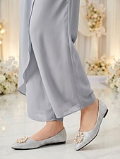 abordables Mère de la Mariée/Marié-Ballerines dorées à paillettes ornées de perles, élégantes chaussures pour la mère de la mariée lors d'un mariage en ville, ballerines confortables à bout pointu pour une occasion formelle.