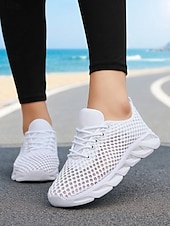 economico Sneakers da donna-scarpe da corsa da donna in rete traspirante bianca, scarpe da passeggio leggere con lacci per jogging, viaggi, palestra &amp;comfort quotidiano