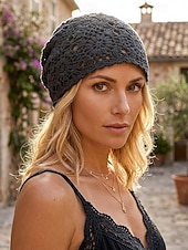 Недорогие Женские шляпы-Женская вязаная шапка-бини в стиле бохо с цветочным принтом, из хлопковой смеси, разных цветов, для повседневной носки, путешествий, отдыха и пляжного курорта.