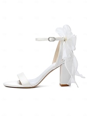 baratos noiva-Sandálias de noiva nude com salto bloco e laço - sapatos de casamento elegantes para casamentos no jardim.