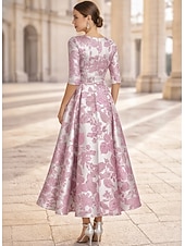 ieftine Rochii Cocktail-Linia -A Lungime Gleznă Lungimea ceaiului Rochie formala Rochii de cocktail Elegant Floral Manșon scurt În V Petrecere în grădină Nuntă Buzunar Jaquard cu Imprimeu Floral Pliuri Buzunar