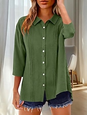 economico Camicie di Lusso-Per donna Camicia Blusa Camicia di cotone Arricciato Bottoni Tinta unica Elegante Classico Moderno Manica Lunga Colletto a Camicia Top Regolari Quotidiano Ferie Uscire Nero Bianco Giallo Rosa Vino